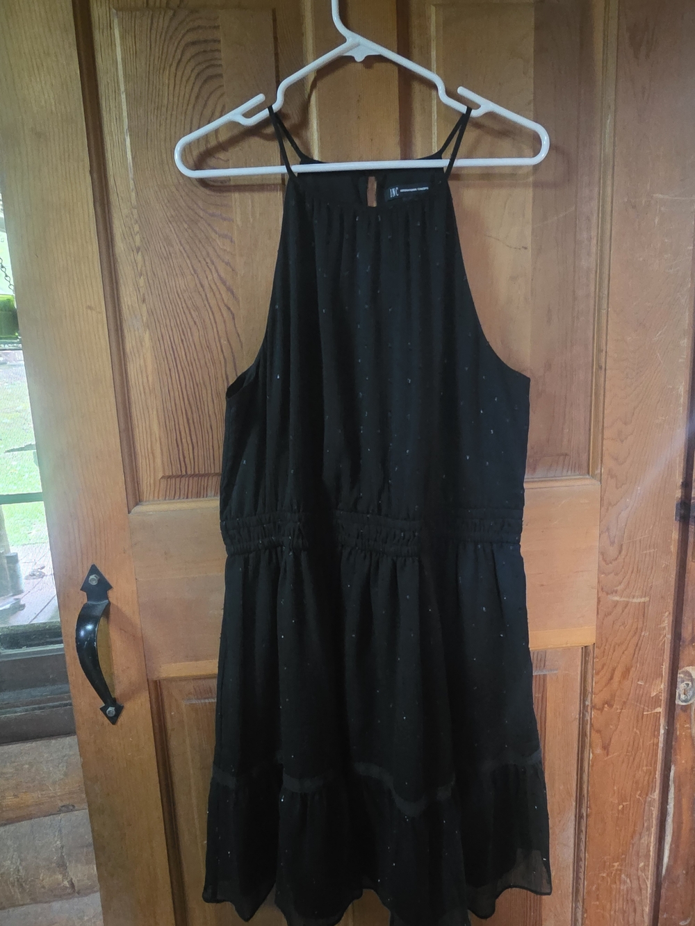 INC International Concepts Black Halter Dress with Subtle Sparkle